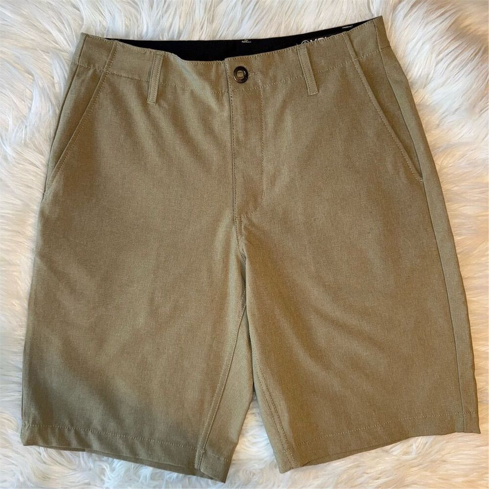 Volcom Men's Chino Surf and Turf Size 30 Beige Flat Front Design Stretch Shorts